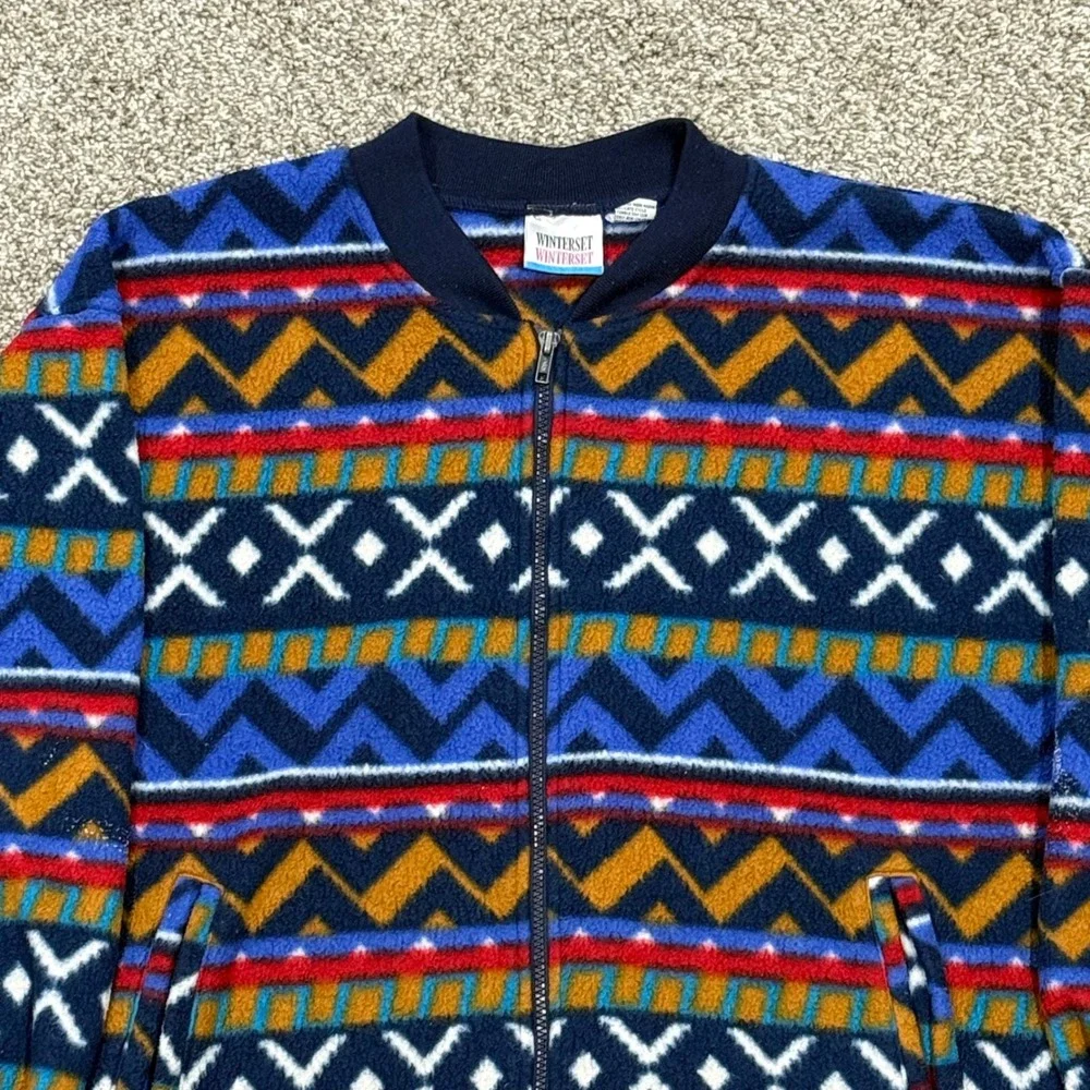Vintage 90s Winterset Fleece Bomber Jacket Mens Large Geometric Southwestern Zip